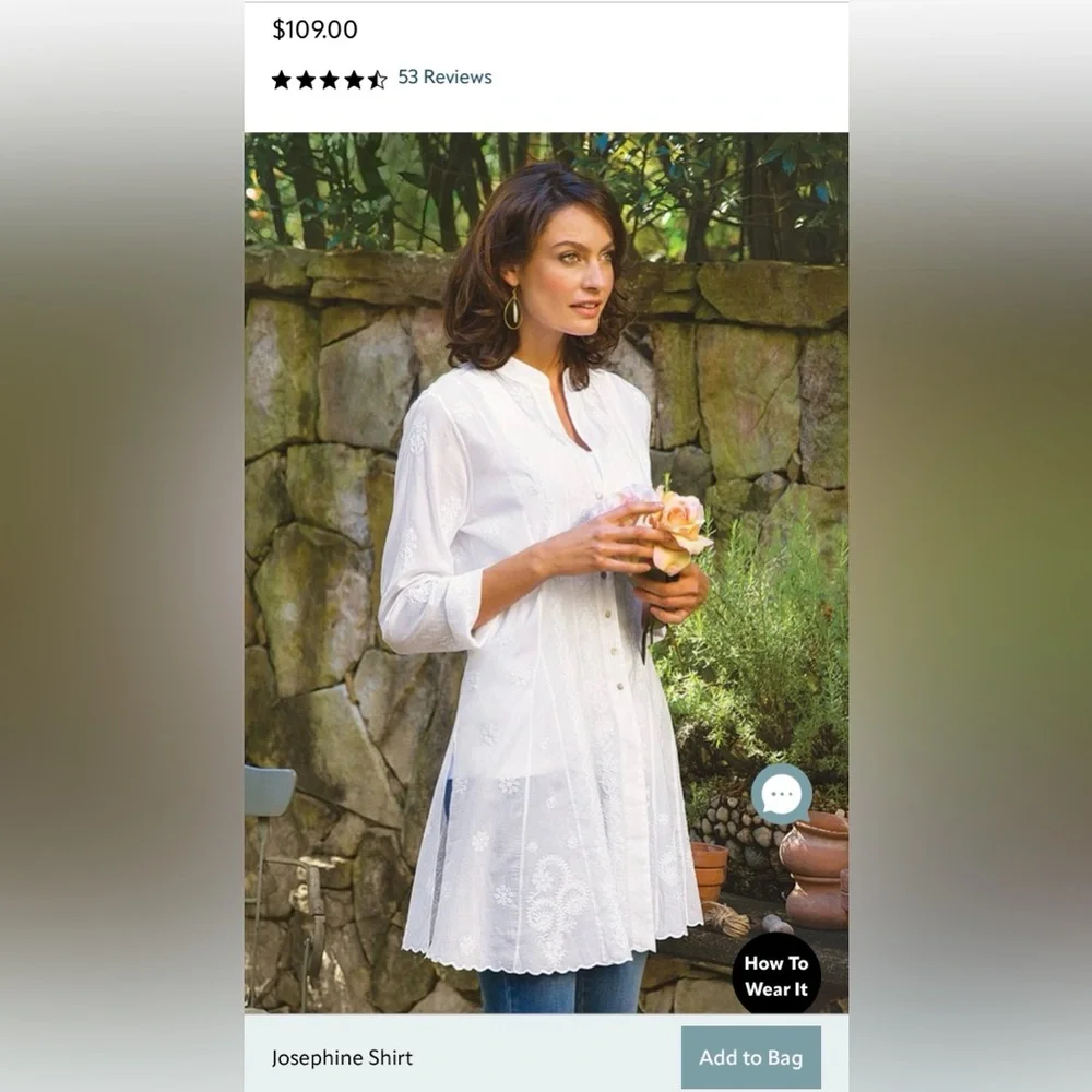 Soft Surroundings White Embroidered Blouse Tunic - Picture 8 of 9